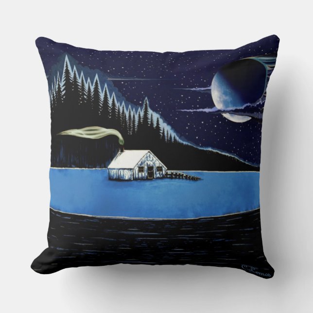 Coussin "Cabine au bord du lac" Jetez l'oreiller design. (Recto)