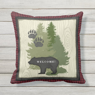 Coussin Cabine d'Affiche de bienvenue de patte d'ours de