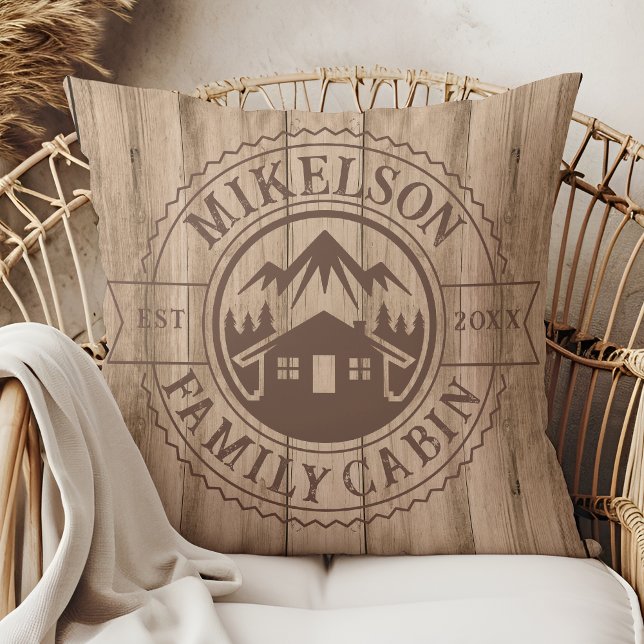 Coussin Cabine de famille en bois rustique personnalisé (Créateur téléchargé)