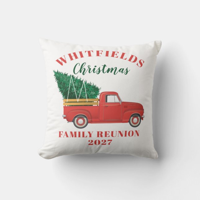 Coussin Cabine de famille Noël Camion rouge personnalisé (Recto)