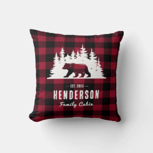 Coussin Cabine de famille Pin Ours rouge Plaid