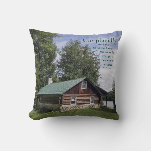 Coussin Cabine de rondin avec la poésie (Recto)