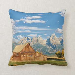 Coussin Cabine de rondin près de chaîne de montagne