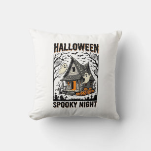 Coussin Cabine effrayante d'Halloween Art vintage de nuit