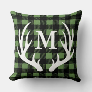 Coussin Cabine Rustic Deer Antlers Buffalo Check Plaid