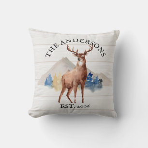 Coussin Cabine Rustique Cerf Blanc Bois Personnalisé Monta
