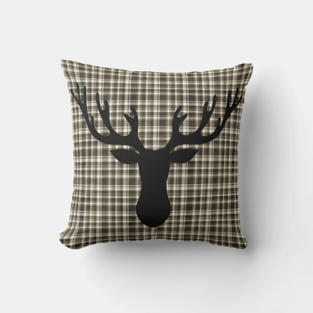 Coussin Cabine rustique Petit Motif Plaid Deer Silhouette (Recto)