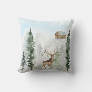 Coussin Cabine sauvage Cerfs Pins de neige