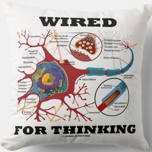 Coussin Câblé Pour Penser Neuron Synapse Neuropsychologie (Throw pillow featuring neuron/synapse for anyone who is "Wired For Thinking")