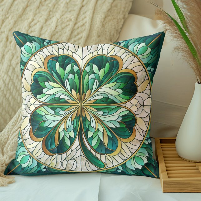 Coussin Cabot à quatre feuilles - marbre vert et or (Créateur téléchargé)