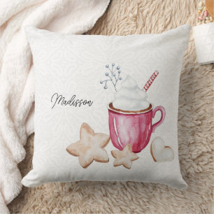 Coussin Cacao Chaud De Noël Et Cookies Aquarelle
