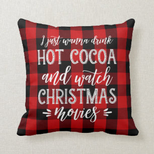 Coussin Cacao chaud et plaid rouge des films   de Noël