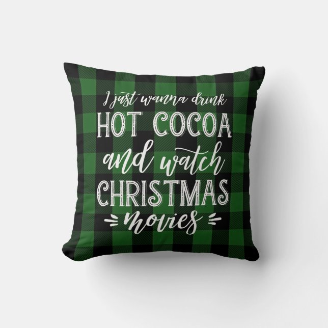 Coussin Cacao chaud et plaid vert des films | de Noël (Recto)