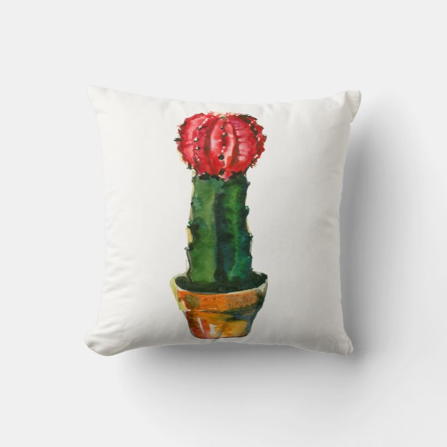 Coussin Cactus Aquarelle rouge et verte Boho du sud-ouest (Recto)