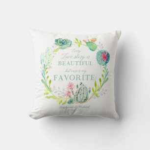 Coussin Cactus Art Succulent Chaque histoire d'amour est b