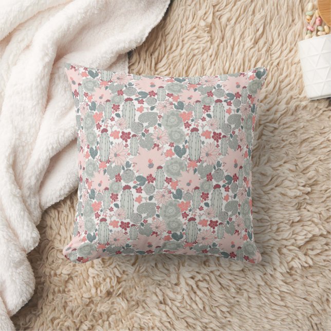Coussin Cactus Cactus Pink Mint Succulents Fleurs du déser (Couverture)