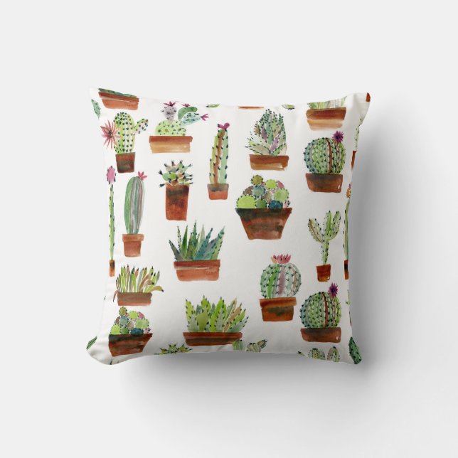 Coussin Cactus Charme : Aquarelle Texture Succulente. (Recto)