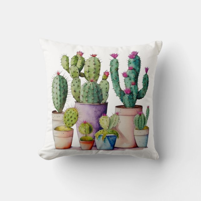 Coussin Cactus d'aquarelle du sud-ouest succulents dans le (Recto)