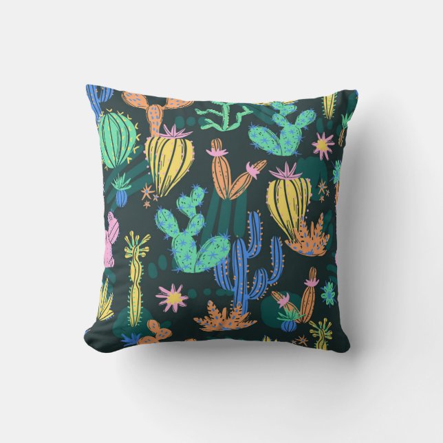 Coussin Cactus dessiné à la main : sans couture scandinave (Recto)