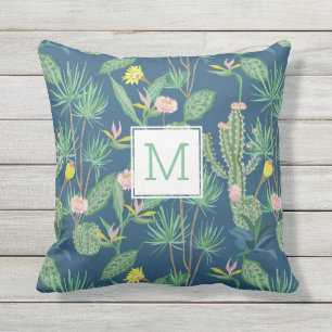 Coussin Cactus du désert, fleurs, palmiers Monogrammes Pe