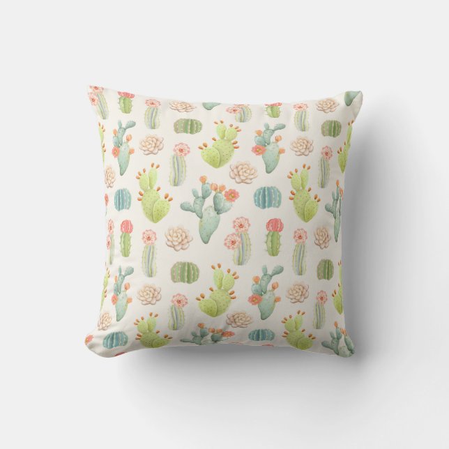 Coussin Cactus en pastel mou et motif succulent (Recto)