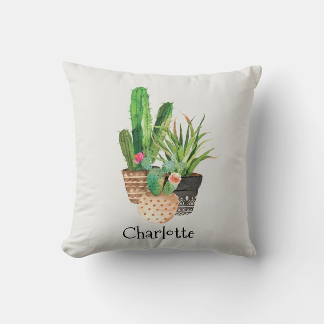 Coussin Cactus et succulents en pot (Recto)