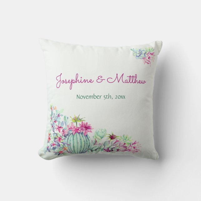 Coussin Cactus et succulents Mariage aquarelle (Recto)