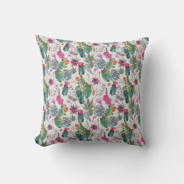 Coussin Cactus exotique d'aquarelle de Boho et motif (Recto)