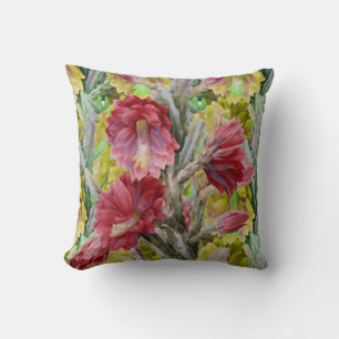 COUSSIN CACTUS FLEURIER, FLEURS JAUNES ROUGES FLEURS