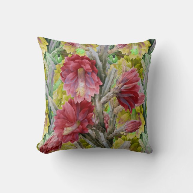 COUSSIN CACTUS FLEURIER, FLEURS JAUNES ROUGES FLEURS (Recto)