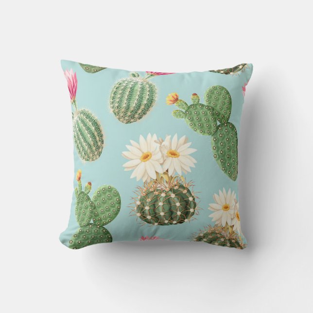 Coussin Cactus, fleurs roses : décor clair (Recto)