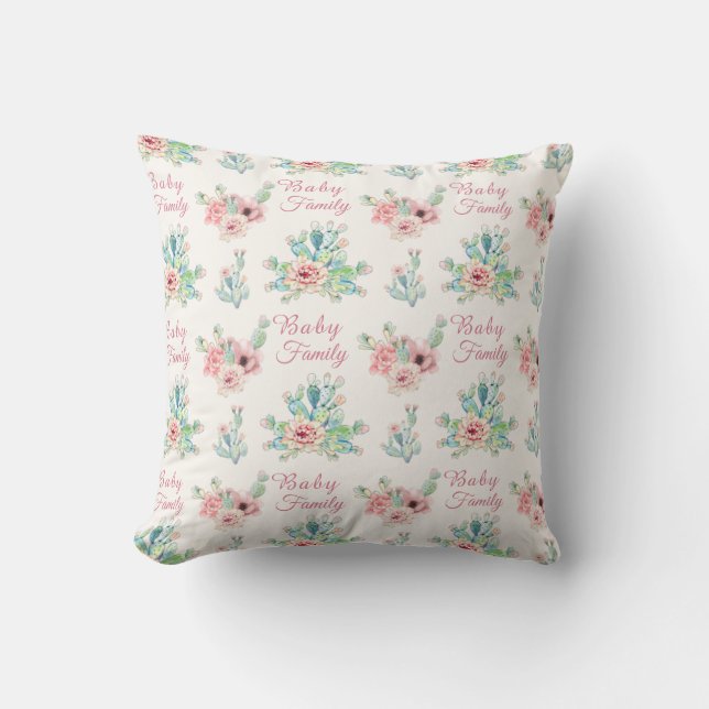 Coussin Cactus Floral Nom Personnalisé (Recto)