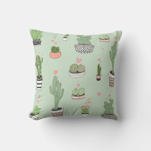 Coussin Cactus Love : Joli Motif de dessin animé. (Recto)