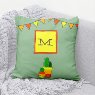 Coussin Cactus mignonés à la main + Fiesta festive de mono