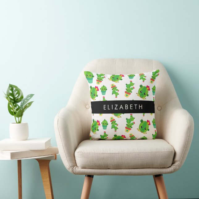 Coussin Cactus mignons, Cactus Motif, Succulent, Votre Nom (Chaise)