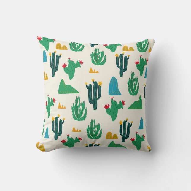 Coussin Cactus Naturel : Art Folk Sans Couleur. (Recto)