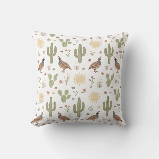 Coussin Cactus pastel doux Caille du désert (Recto)