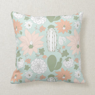 Coussin Cactus Peach Green Whimsical Floral Motif