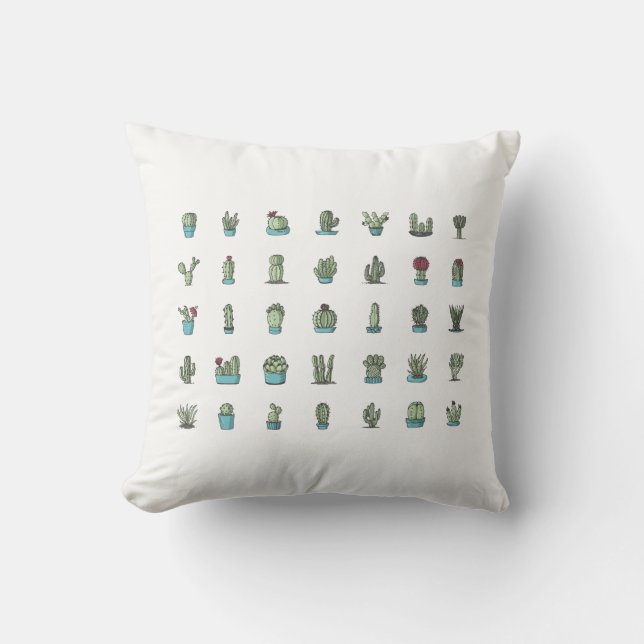 Coussin Cactus Plantes Succulentes Dessinées Botanique (Recto)