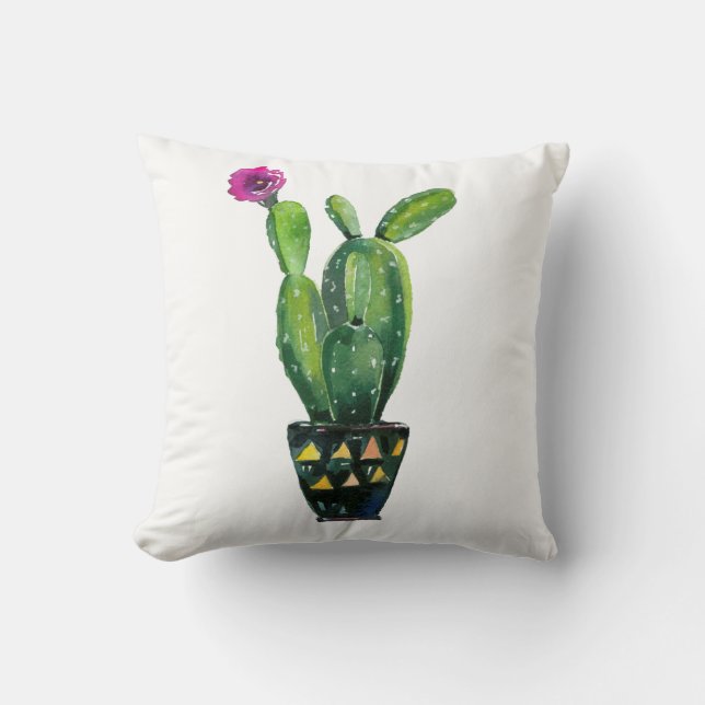 Coussin Cactus Purple Floral Aquarelle Sud-Ouest Boho (Recto)