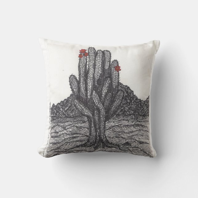 Coussin Cactus Saguaro noir et blanc (Recto)