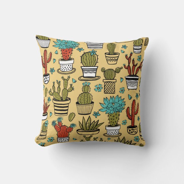 Coussin Cactus Succulent : Esquisse tirée à la main (Recto)