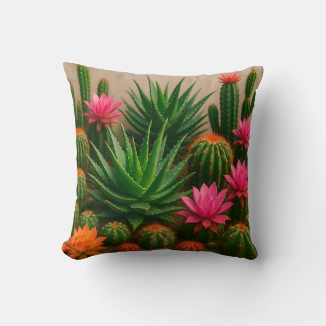 Coussin Cactus Succulent Fleurissant Vibrant Désert (Recto)