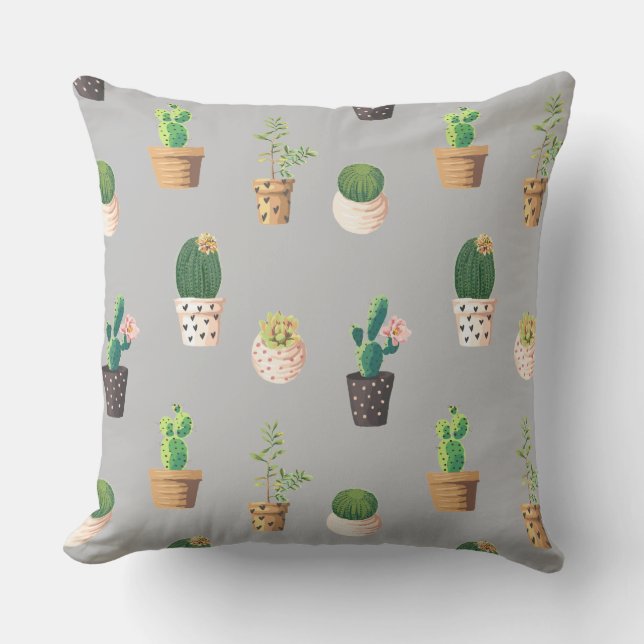 Coussin Cactus Succulents à Dessrt Vert dans les pots (Recto)