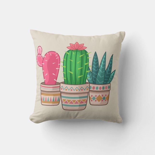 Coussin cactus tiré par la main (Recto)