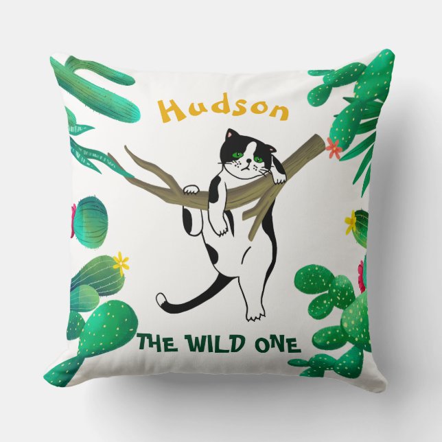 Coussin Cactus Wild One Personnalisés Cat Enfants 1er anni (Recto)