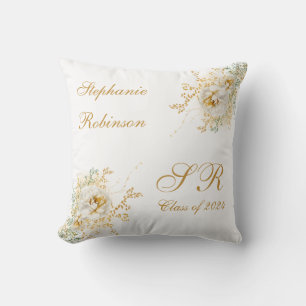 Coussin Cadeau 2024 Gold Floral Monogram Graduation