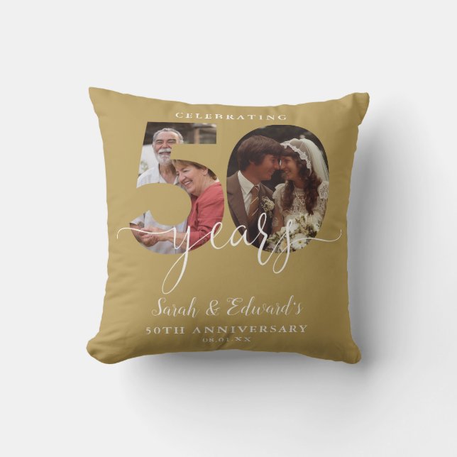 Coussin Cadeau 50e Anniversaire de Mariage 2 Photos (Recto)