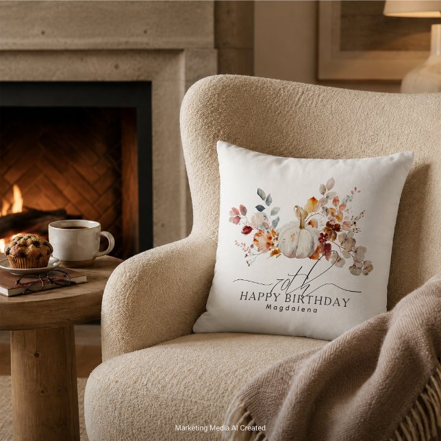 Coussin Cadeau 70e anniversaire Citrouille blanche Automne (Créateur téléchargé)