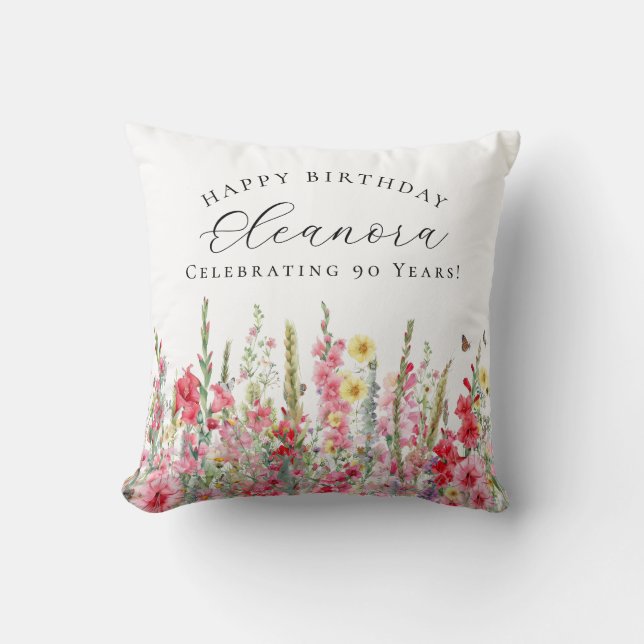 Coussin Cadeau 90e anniversaire Fleur de naissance août pe (Recto)